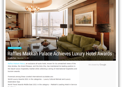 Raffles Makkah Palace Achieves Luxury Hotel Awards